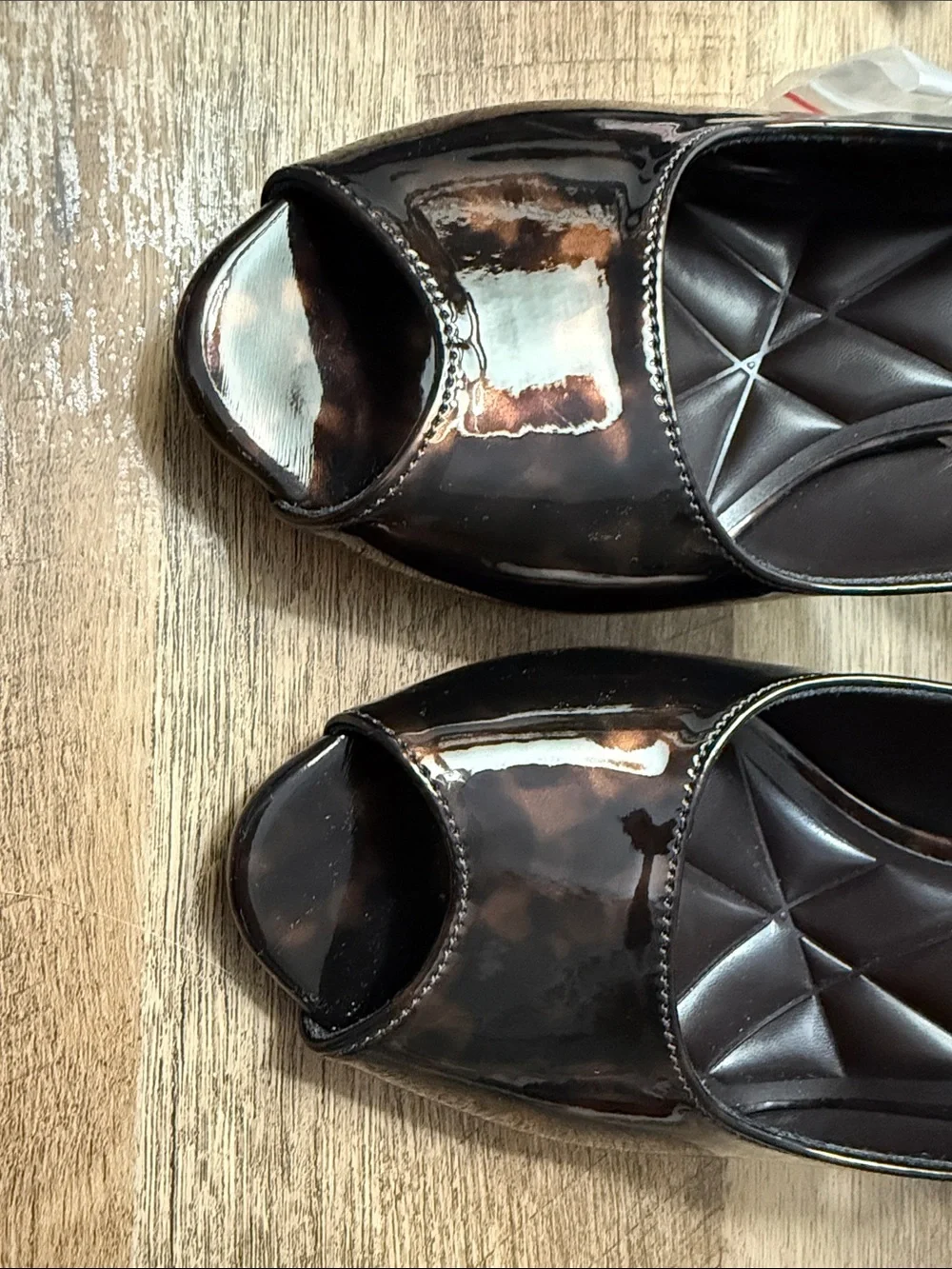 Anne Klein Dark Brown Tortoise Patent Peep-Toe Slingbacks, NWTs, size 9